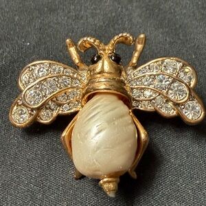 Napoleonic style Gold and Cream Bee Brooch 
width 1 “ length 1 1/8 real pearl,